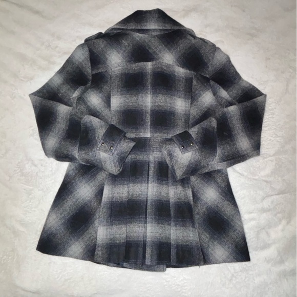 APT9 grey, black, white plaid PEA COAT size L - Picture 2 of 7